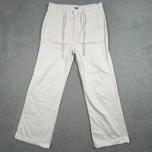 PAIGE Wide Leg High Rise Women's 28 Pants Cream Canvas Drawstring Waist Coastal